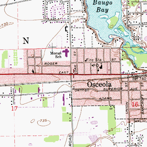 Topographic Map of Osceola Police Department, IN