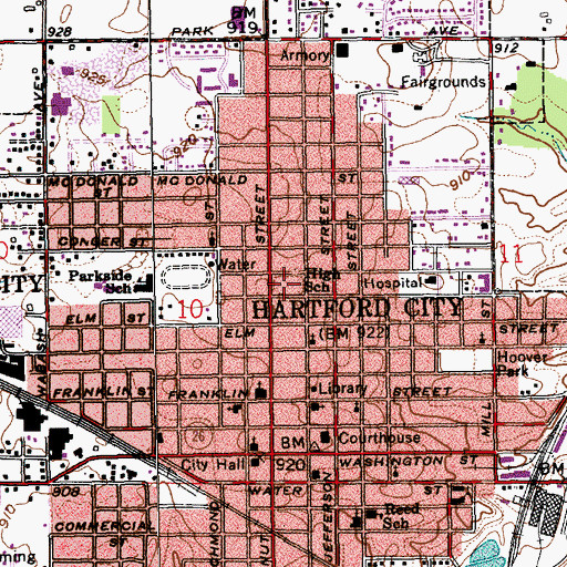 Topographic Map of Hartford City Police Department, IN