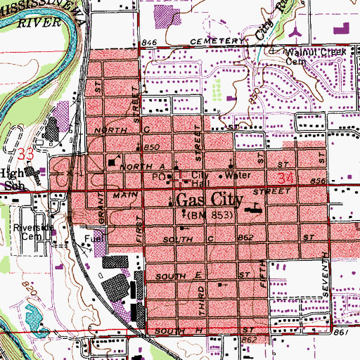Topographic Map of Gas City Police Department, IN