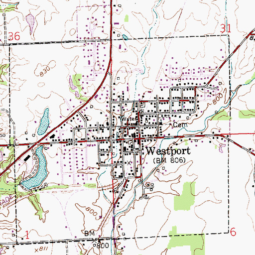 Topographic Map of Westport Police Department, IN