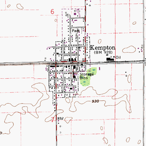 Topographic Map of Kempton Police Department, IN