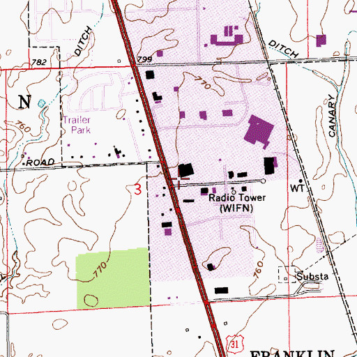Topographic Map of Franklin Police Department, IN