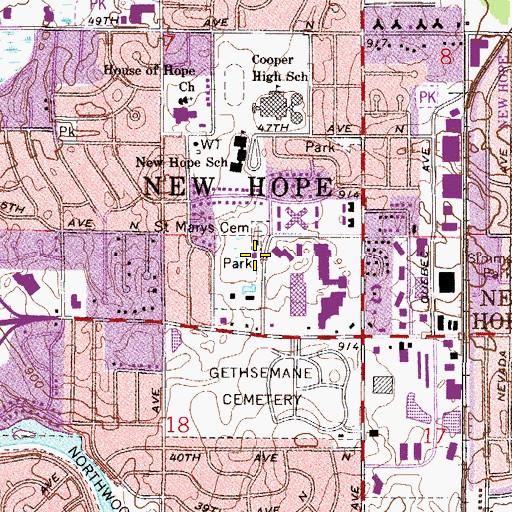 Topographic Map of New Hope Police Department, MN