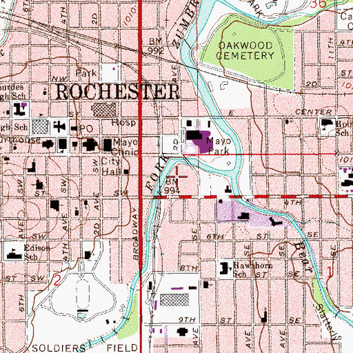 Topographic Map of Rochester Police Department, MN