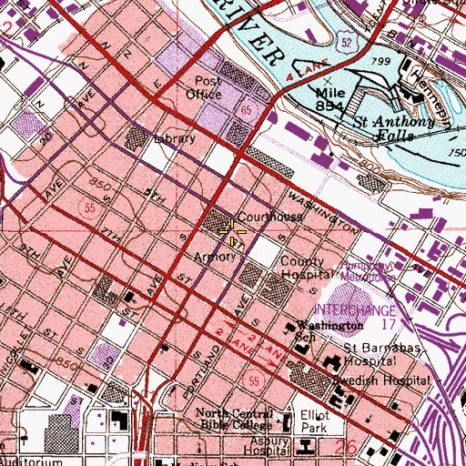 Topographic Map of Hennepin County Jail, MN