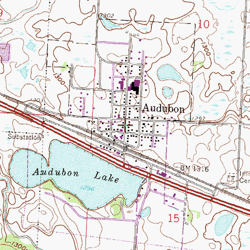 Topographic Map of Audubon Police Department, MN