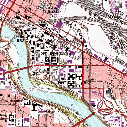 Topographic Map of University of Minnesota Police Department - Twin City Campus, MN