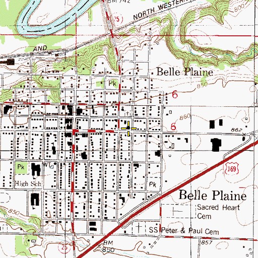 Topographic Map of Belle Plaine Police Department, MN