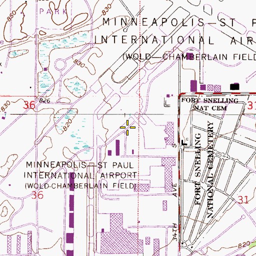 Topographic Map of Minneapolis Saint Paul International Airport Police Substation, MN