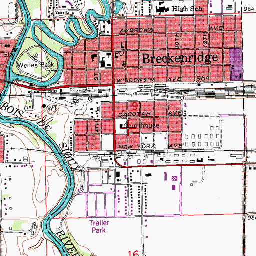 Topographic Map of Breckenridge Police Department, MN