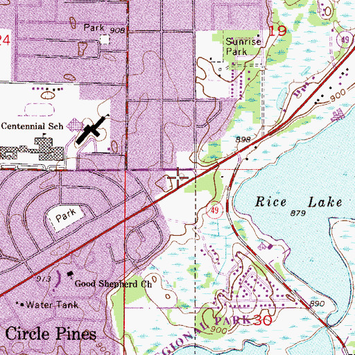 Topographic Map of Centennial Lakes Police Department, MN