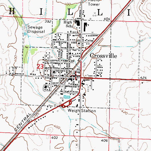 Topographic Map of Crossville Police Department, IL