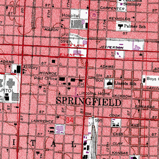 Topographic Map of Springfield Police Department, IL