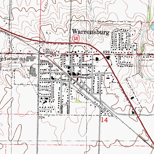 Topographic Map of Warrensburg Police Department, IL