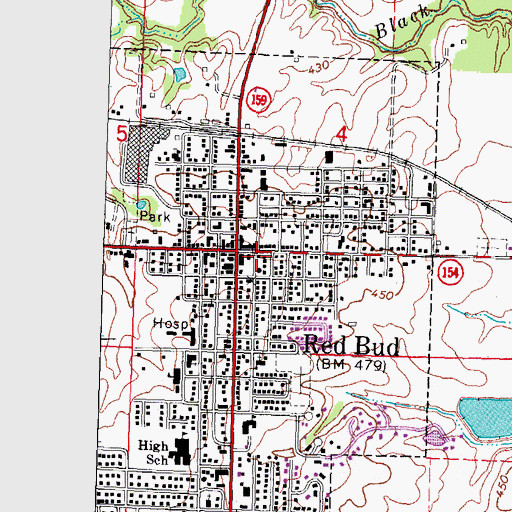 Topographic Map of Red Bud Police Department, IL