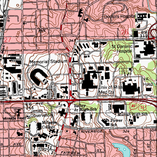 Topographic Map of University Hospital, MS