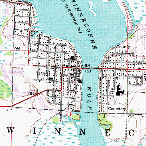 Topographic Map of Winneconne Police Department, WI