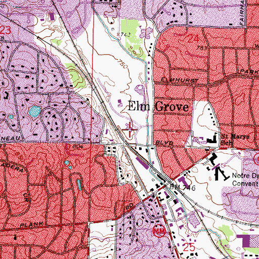 Topographic Map of Elm Grove Police Department, WI