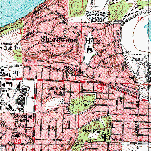Topographic Map of Shorewood Hills Police Department, WI