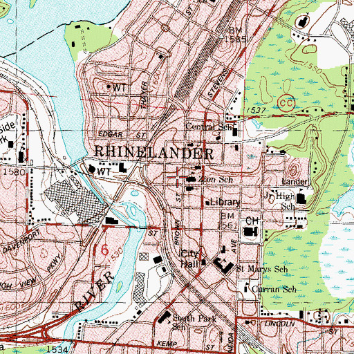 Topographic Map of Rhinelander Police Department, WI