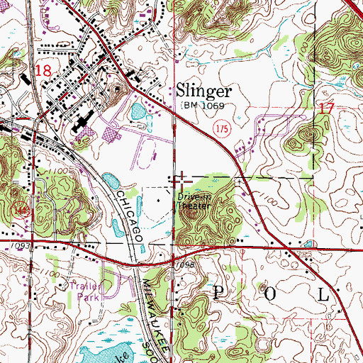 Topographic Map of Slinger Police Department, WI