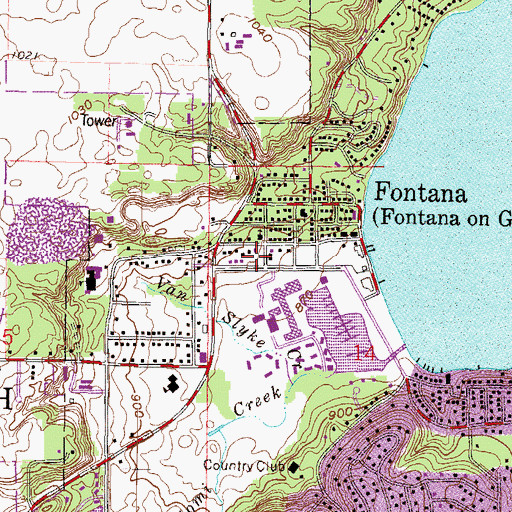 Topographic Map of Fontana Police Department, WI