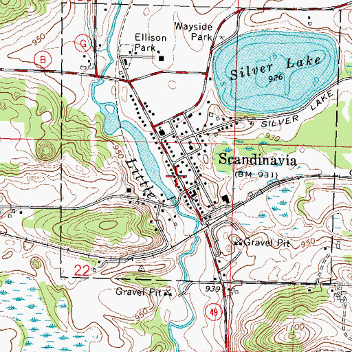 Topographic Map of Scandinavia Police Department, WI
