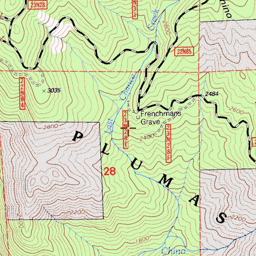 Topographic Map of Frenchmans Grave, CA