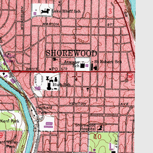 Topographic Map of Shorewood Police Department, WI