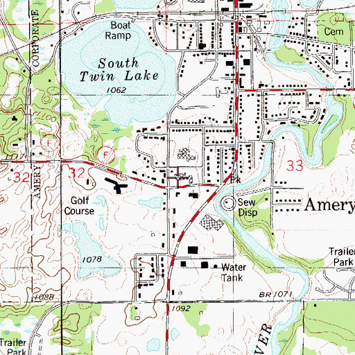 Topographic Map of Amery Police Department, WI