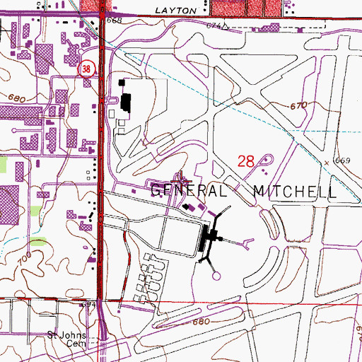 Topographic Map of Milwaukee County Sheriff's Office - Airport Division, WI
