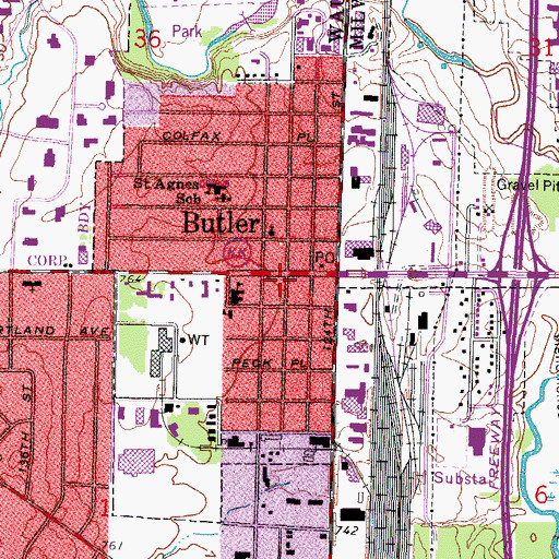Topographic Map of Butler Police Department, WI