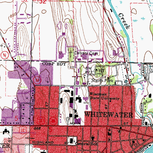 Topographic Map of University of Wisconsin - Whitewater Police Station, WI