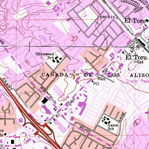 Topographic Map of El Toro Post Office, CA