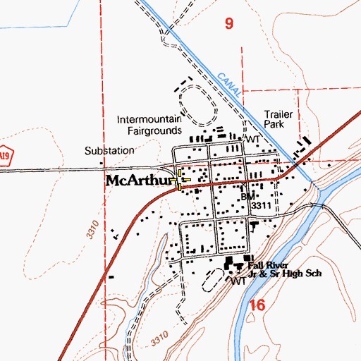 Topographic Map of McArthur Post Office, CA