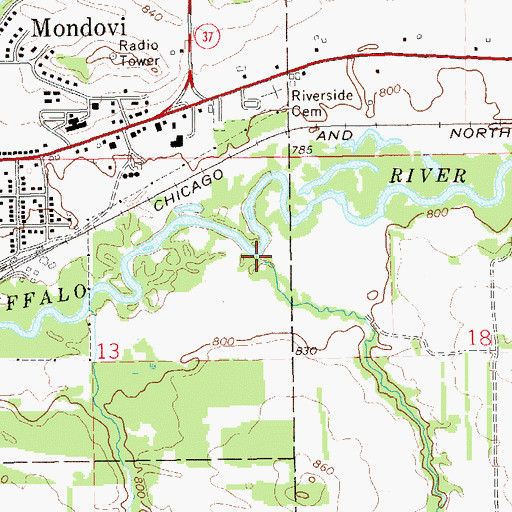Topographic Map of Pettingill Creek, WI
