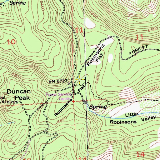 Topographic Map of Robinsons Flat Campground, CA