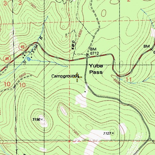 Topographic Map of Yubas Pass Campground, CA