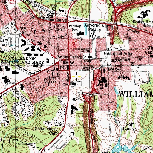 Topographic Map of DeWitt Wallace Decorative Arts Museum, VA
