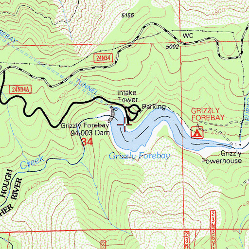 Topographic Map of Grizzly Forebay Campgsite, CA