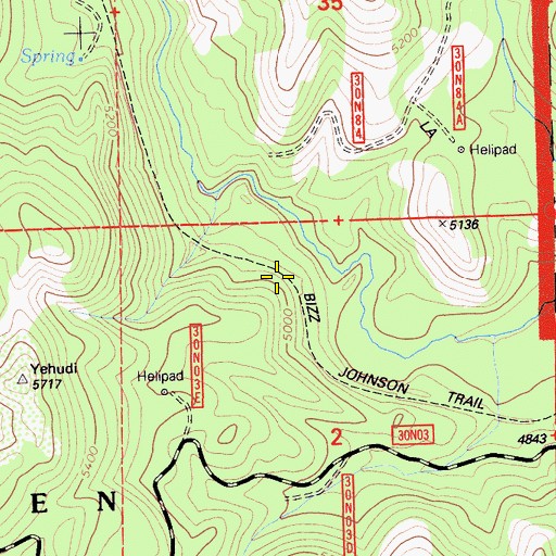 Topographic Map of Bizz Johnson Trail, CA