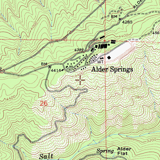 Topographic Map of Alder Springs Forest Service Facility, CA