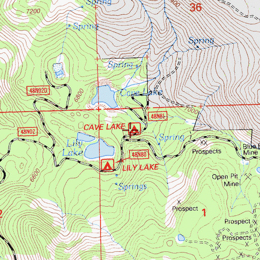 Topographic Map of Cave Lake Campground, CA