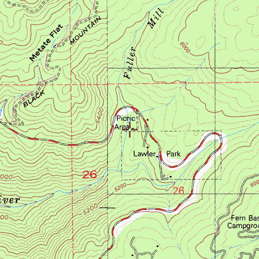 Topographic Map of Fullermill Creek Campsite, CA