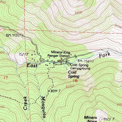 Topographic Map of Cold Spring Campground, CA
