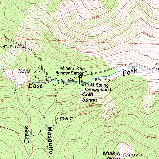 Topographic Map of Cold Spring Campground, CA
