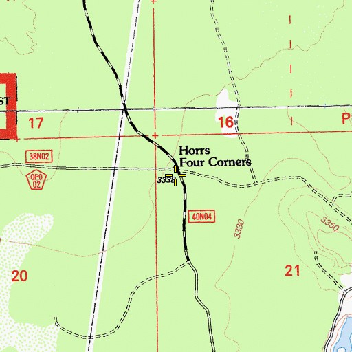 Topographic Map of Horrs Four Corners, CA
