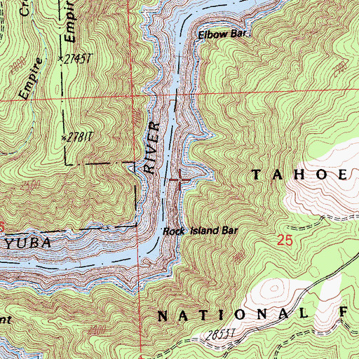 Topographic Map of Elbow Bar, CA