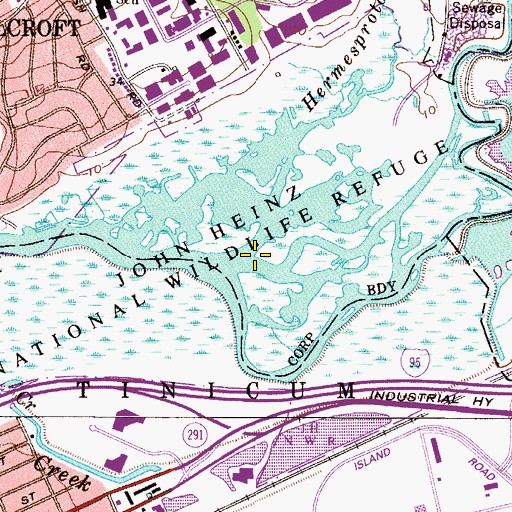Topographic Map of John Heinz National Wildlife Refuge at Tinicum, PA