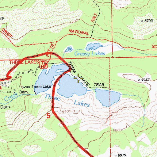 Topographic Map of Three Lakes Trail, CA